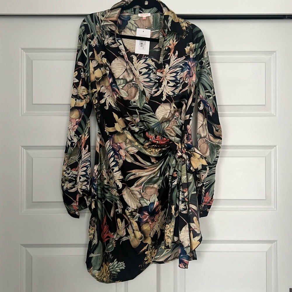 Luxxel Floral Wrap Mini Dress - Black and Multicolor